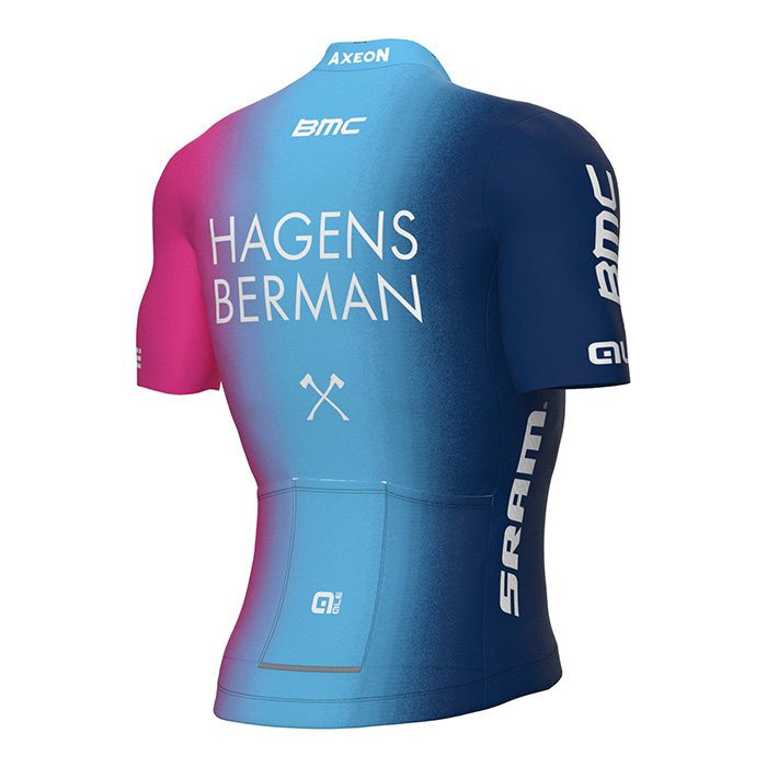 2022 Fahrradbekleidung Hagens Berman Axeon Fuchsie Azurblau Trikot Kurzarm und Tragerhose